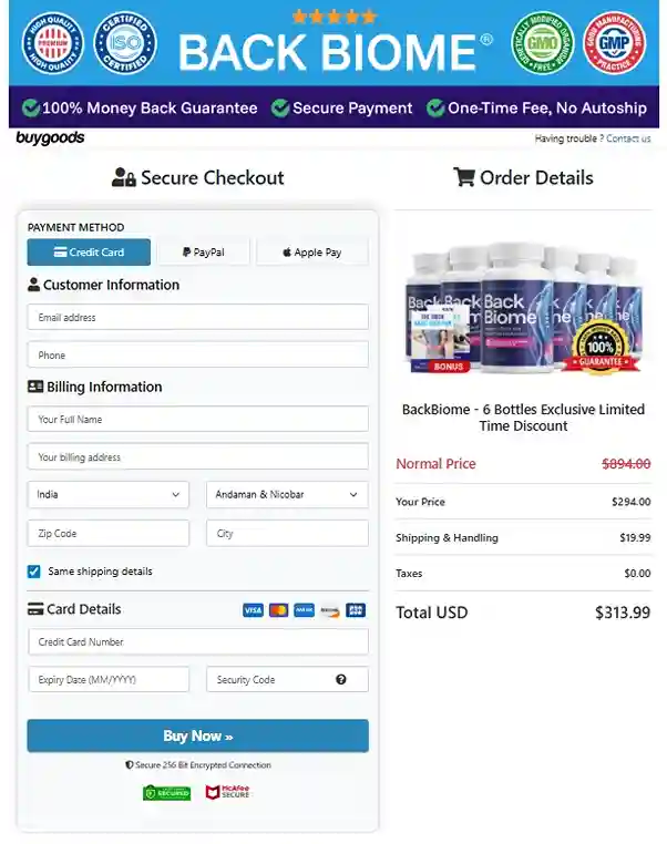 BackBiome Order Page